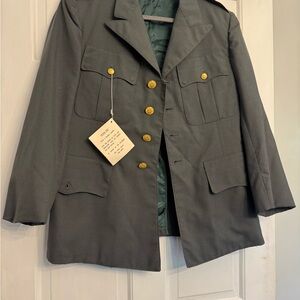 Green Military Style Dress Uniform Jacket with Gold Buttons